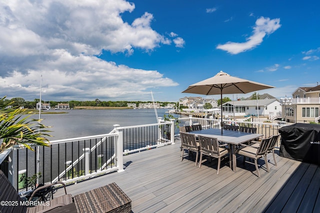 660 Fairview Ln, Forked River, NJ 08731 - wooden terrace featuring a water view and outdoor dining space