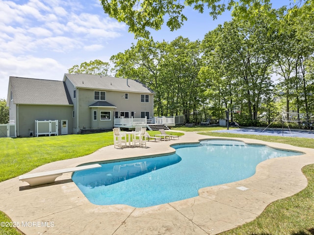 274 Beachview Ave, Manahawkin, NJ 08050 - swimming pool featuring a patio, a deck, and a diving board