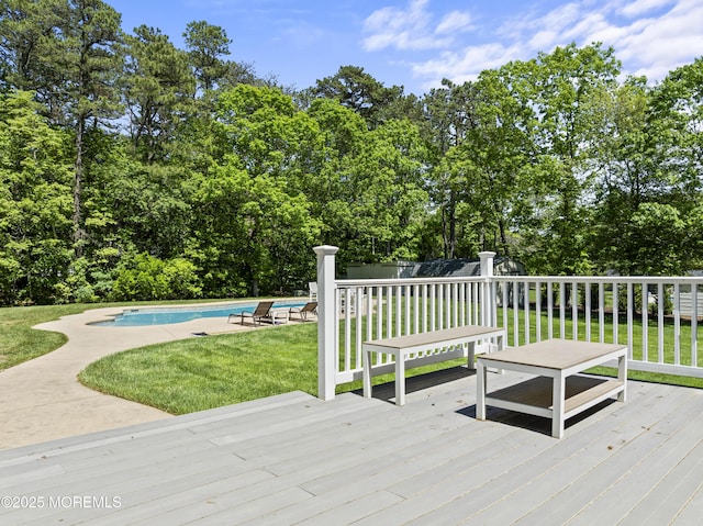 274 Beachview Ave, Manahawkin, NJ 08050 - deck featuring an outdoor pool and view of scattered trees