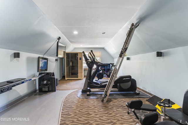 274 Beachview Ave, Manahawkin, NJ 08050 - exercise area featuring vaulted ceiling and baseboards