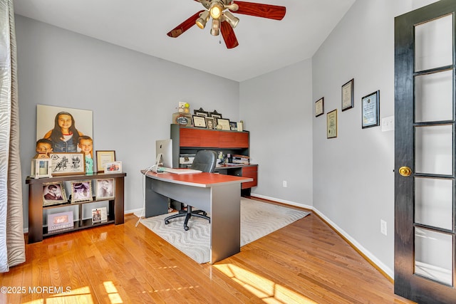 707 Cedar Point Ct, Toms River, NJ 08753 - office area with a ceiling fan, wood finished floors, and baseboards