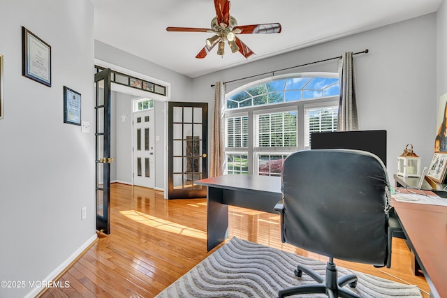 707 Cedar Point Ct, Toms River, NJ 08753 - office featuring hardwood / wood-style flooring, baseboards, french doors, and ceiling fan