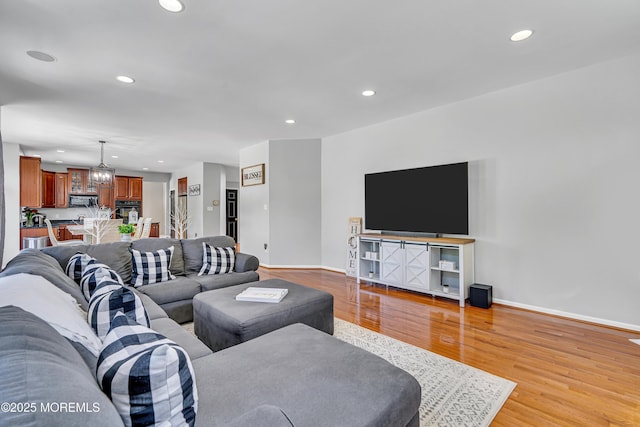 707 Cedar Point Ct, Toms River, NJ 08753 - living area with recessed lighting, light wood-style flooring, baseboards, and a chandelier