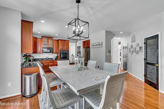 707 Cedar Point Ct, Toms River, NJ 08753 - dining space with baseboards, recessed lighting, a chandelier, and light wood finished floors