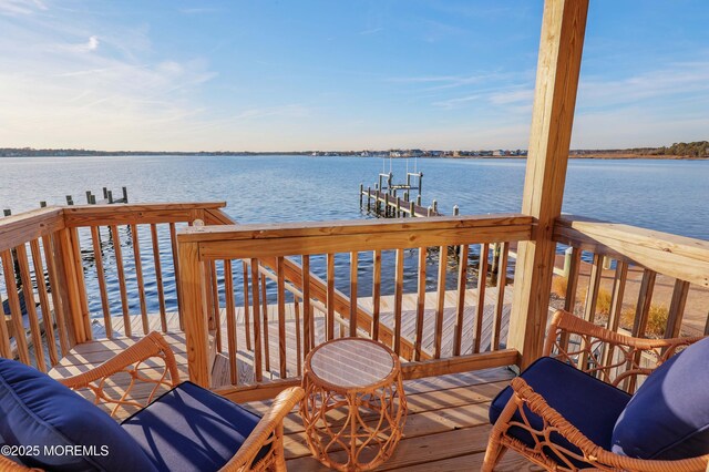 151 Shore Dr, Brick, NJ 08723 - wooden terrace with a boat dock, boat lift, and a water view