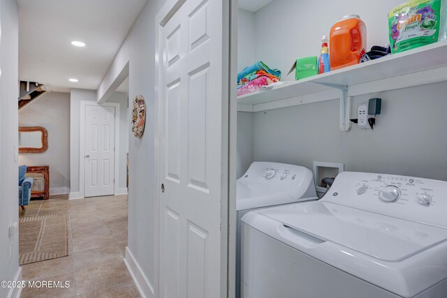 151 Shore Dr, Brick, NJ 08723 - washroom featuring washer and clothes dryer, recessed lighting, baseboards, and tile patterned floors