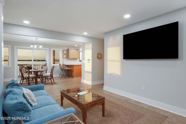 151 Shore Dr, Brick, NJ 08723 - living area featuring light tile patterned flooring, recessed lighting, a chandelier, and baseboards