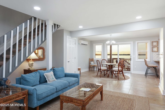 151 Shore Dr, Brick, NJ 08723 - living area with a wall unit AC, baseboards, light tile patterned flooring, and recessed lighting
