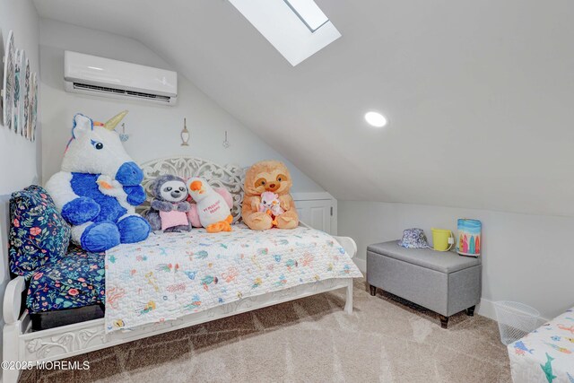 151 Shore Dr, Brick, NJ 08723 - carpeted bedroom featuring an AC wall unit, a skylight, lofted ceiling, and recessed lighting