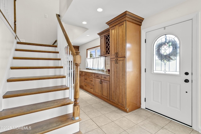39 Scholer Dr, Union Beach, NJ 07735 - foyer featuring stairway, light tile patterned floors, and recessed lighting
