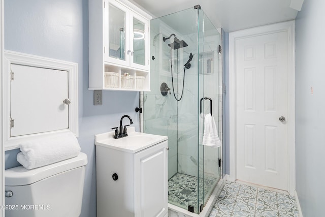 39 Scholer Dr, Union Beach, NJ 07735 - bathroom featuring toilet, a sink, a marble finish shower, and tile patterned floors