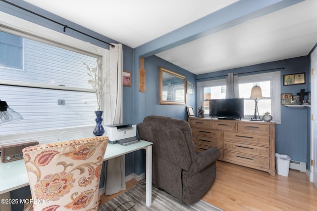 1707-1705 N Bayview Ave, Seaside Park, NJ 08752 - living area featuring a baseboard radiator, light wood-type flooring, and baseboards