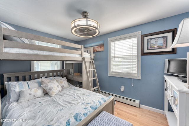 1707-1705 N Bayview Ave, Seaside Park, NJ 08752 - bedroom with a baseboard heating unit, light wood finished floors, and baseboards