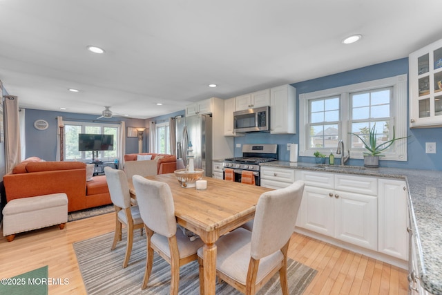 1707-1705 N Bayview Ave, Seaside Park, NJ 08752 - dining area featuring light wood-style floors, recessed lighting, and a ceiling fan
