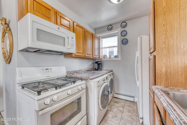 1707-1705 N Bayview Ave, Seaside Park, NJ 08752 - kitchen with white appliances, a baseboard radiator, a sink, and light countertops