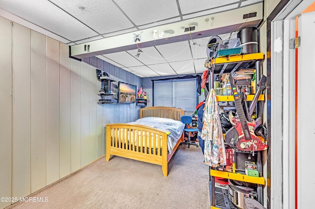 14 N Longview Rd, Howell, NJ 07731 - carpeted bedroom featuring a drop ceiling and wood walls