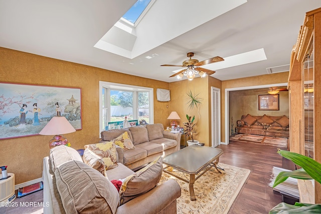 14 N Longview Rd, Howell, NJ 07731 - living room with a skylight, wood finished floors, and ceiling fan
