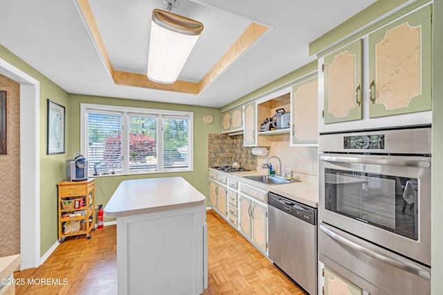 14 N Longview Rd, Howell, NJ 07731 - kitchen featuring stainless steel appliances, a warming drawer, a raised ceiling, and light countertops