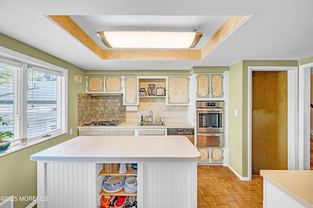 14 N Longview Rd, Howell, NJ 07731 - kitchen with stainless steel appliances, open shelves, a warming drawer, and a sink