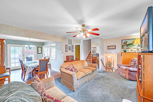14 N Longview Rd, Howell, NJ 07731 - living area featuring a chandelier, ceiling fan, and stairway