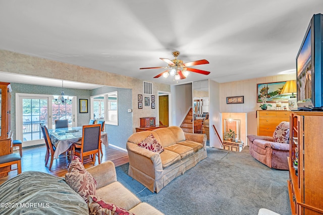 14 N Longview Rd, Howell, NJ 07731 - living room with a chandelier, ceiling fan, and stairway