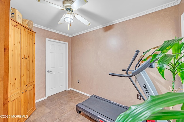 14 N Longview Rd, Howell, NJ 07731 - workout area featuring baseboards, ceiling fan, and ornamental molding