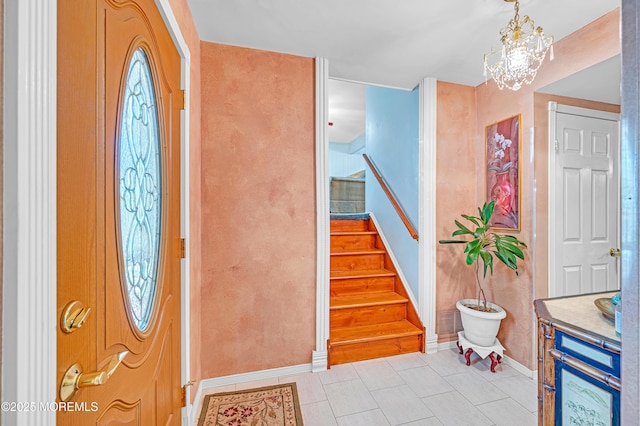14 N Longview Rd, Howell, NJ 07731 - tiled foyer entrance featuring baseboards, stairs, and a chandelier