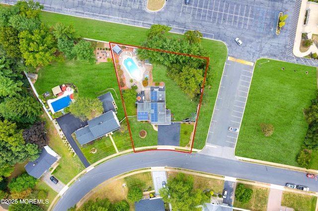 14 N Longview Rd, Howell, NJ 07731 - aerial view of property and surrounding area with a pool and property boundaries highlighted