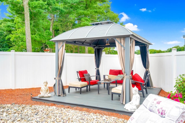 14 N Longview Rd, Howell, NJ 07731 - wooden terrace with a gazebo, an outdoor hangout area, and a fenced backyard