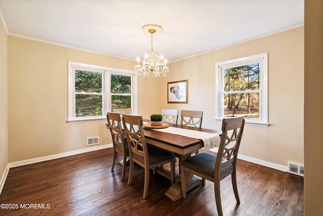 2897 State Route 138, Wall, NJ 07719 - dining room featuring baseboards, a chandelier, dark wood-style floors, and ornamental molding