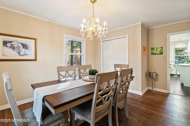 2897 State Route 138, Wall, NJ 07719 - dining area with a chandelier, dark wood-type flooring, healthy amount of natural light, and crown molding