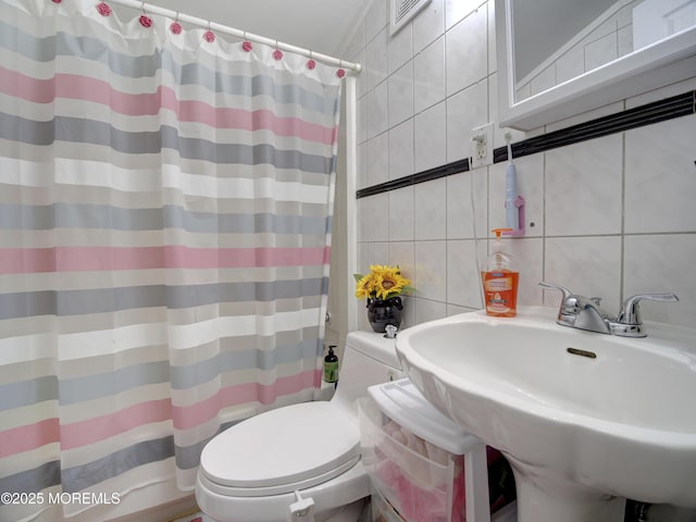 30 Mountain Ave, Hazlet, NJ 07730 - full bath with tile walls, toilet, decorative backsplash, and a sink