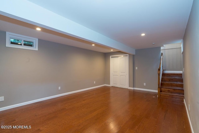 21 Wickatunk Rd, Manalapan, NJ 07726 - finished below grade area featuring wood finished floors, stairway, recessed lighting, and baseboards