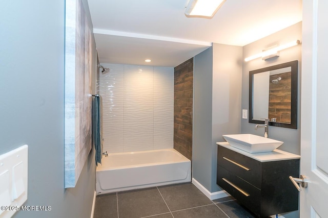 21 Wickatunk Rd, Manalapan, NJ 07726 - bathroom with tile patterned floors, vanity, shower / washtub combination, and baseboards