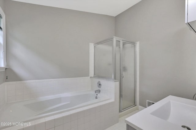 1103 Creamery Ct, Freehold, NJ 07728 - bathroom with a garden tub, a stall shower, and vanity