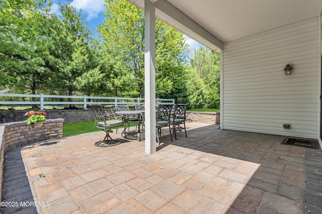 24 Beach Haven Way, Waretown, NJ 08758 - view of patio featuring outdoor dining area and view of wooded area