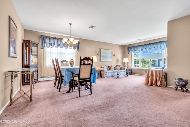 184 Pulaski Blvd, Toms River, NJ 08757 - carpeted dining space featuring a chandelier, a baseboard radiator, and baseboards