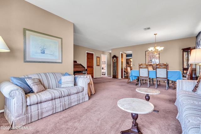 184 Pulaski Blvd, Toms River, NJ 08757 - living area featuring carpet flooring, a chandelier, stairs, and baseboards