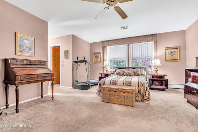 184 Pulaski Blvd, Toms River, NJ 08757 - carpeted bedroom with a baseboard radiator, baseboards, and ceiling fan