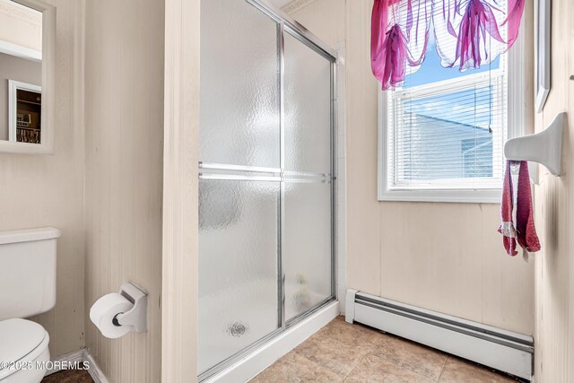 184 Pulaski Blvd, Toms River, NJ 08757 - full bathroom with a baseboard radiator, toilet, and a stall shower