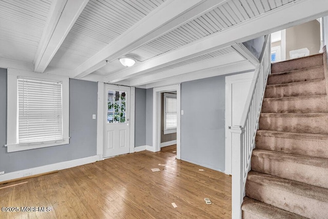93 Lawrence Ave, Keansburg, NJ 07734 - entrance foyer featuring beam ceiling, stairway, wood finished floors, and baseboards