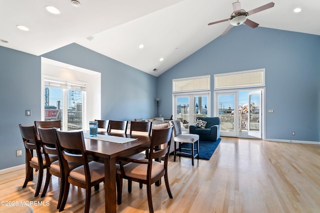 18 Sheridan Ave Unit 3, Seaside Heights, NJ 08751 - dining area with high vaulted ceiling, light wood finished floors, a ceiling fan, recessed lighting, and baseboards