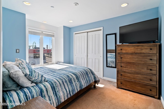 18 Sheridan Ave Unit 3, Seaside Heights, NJ 08751 - bedroom with carpet floors, access to outside, a closet, baseboards, and recessed lighting