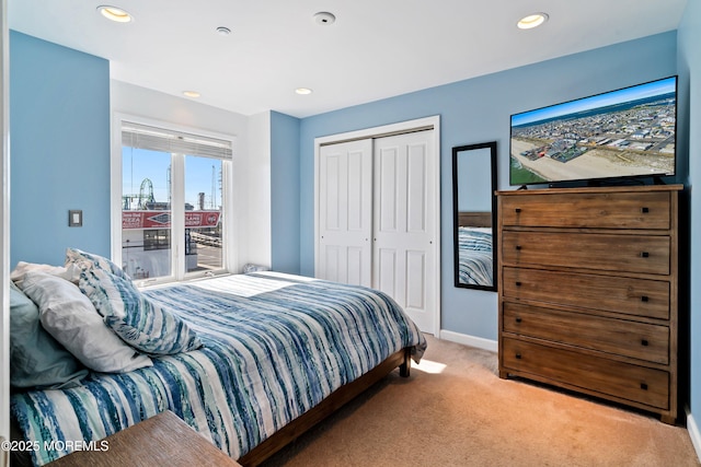 18 Sheridan Ave Unit 3, Seaside Heights, NJ 08751 - carpeted bedroom with access to outside, a closet, recessed lighting, and baseboards