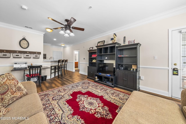 100 Middlesex Blvd Unit 144, Plainsboro, NJ 08536 - living room with wood finished floors, a ceiling fan, ornamental molding, and baseboards
