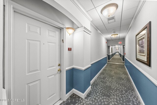 100 Middlesex Blvd Unit 144, Plainsboro, NJ 08536 - hall with a paneled ceiling, carpet flooring, baseboards, and crown molding