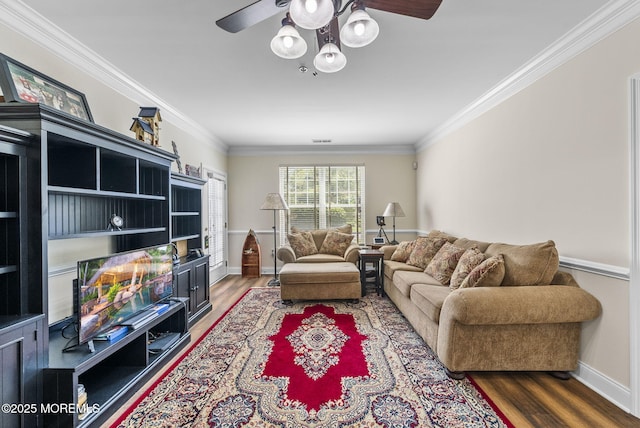 100 Middlesex Blvd Unit 144, Plainsboro, NJ 08536 - living room with a ceiling fan, wood finished floors, crown molding, and baseboards