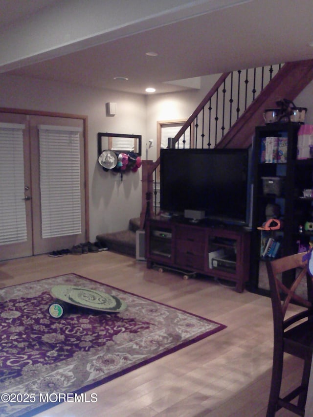 300 Lareine Ave, Bradley Beach, NJ 07720 - living area featuring stairs, light wood-style floors, and french doors
