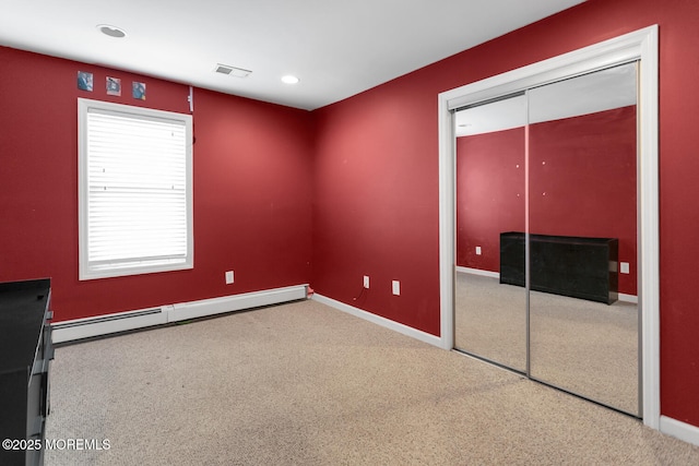 300 Lareine Ave, Bradley Beach, NJ 07720 - unfurnished bedroom featuring a baseboard heating unit, a closet, recessed lighting, and carpet floors