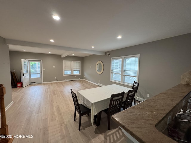 300 Lareine Ave, Bradley Beach, NJ 07720 - dining area featuring recessed lighting, a baseboard heating unit, and light wood-type flooring